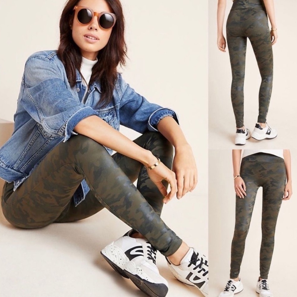Spanx Leggings Womens XS Green Camo Faux Leather